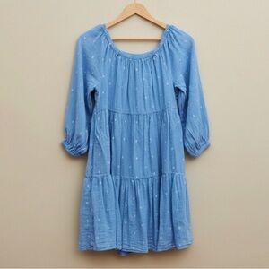 Good Hart Light Blue Off-Shoulder Tiered Midi Dress